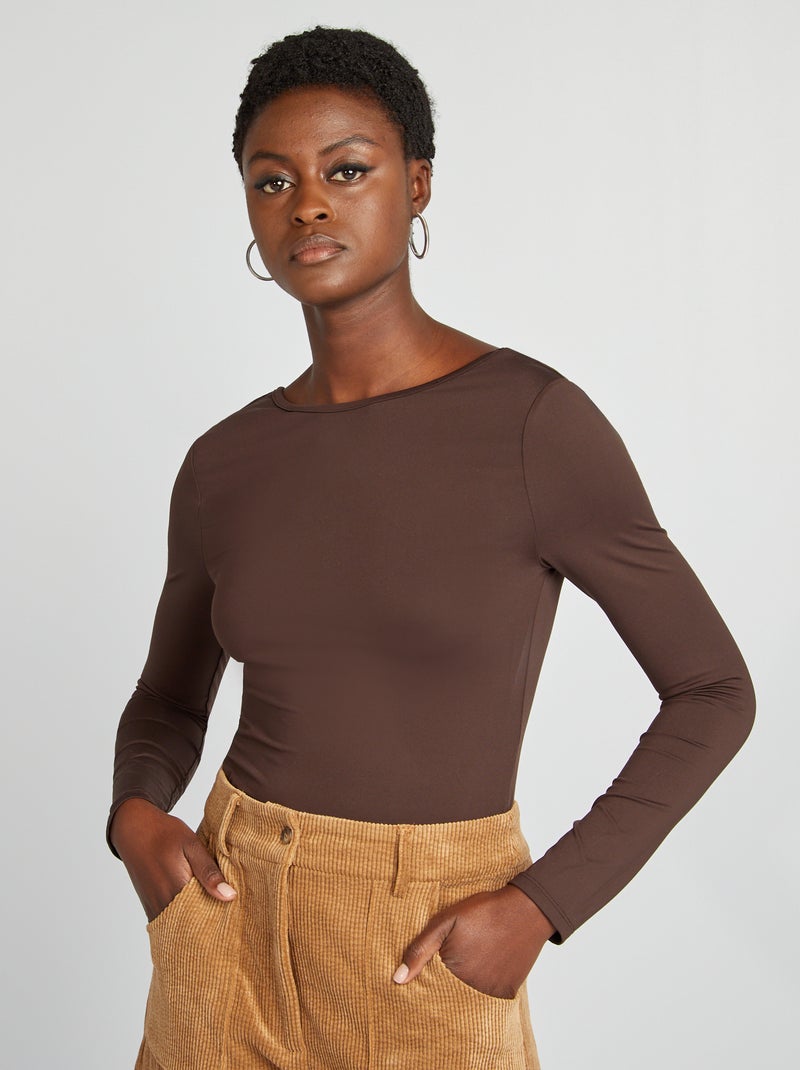 Camiseta ajustada elástica MARRON - Kiabi