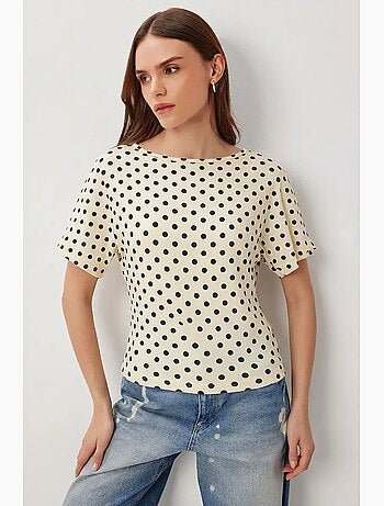 Camiseta algodón lunares cuello barco manga corta istanbul