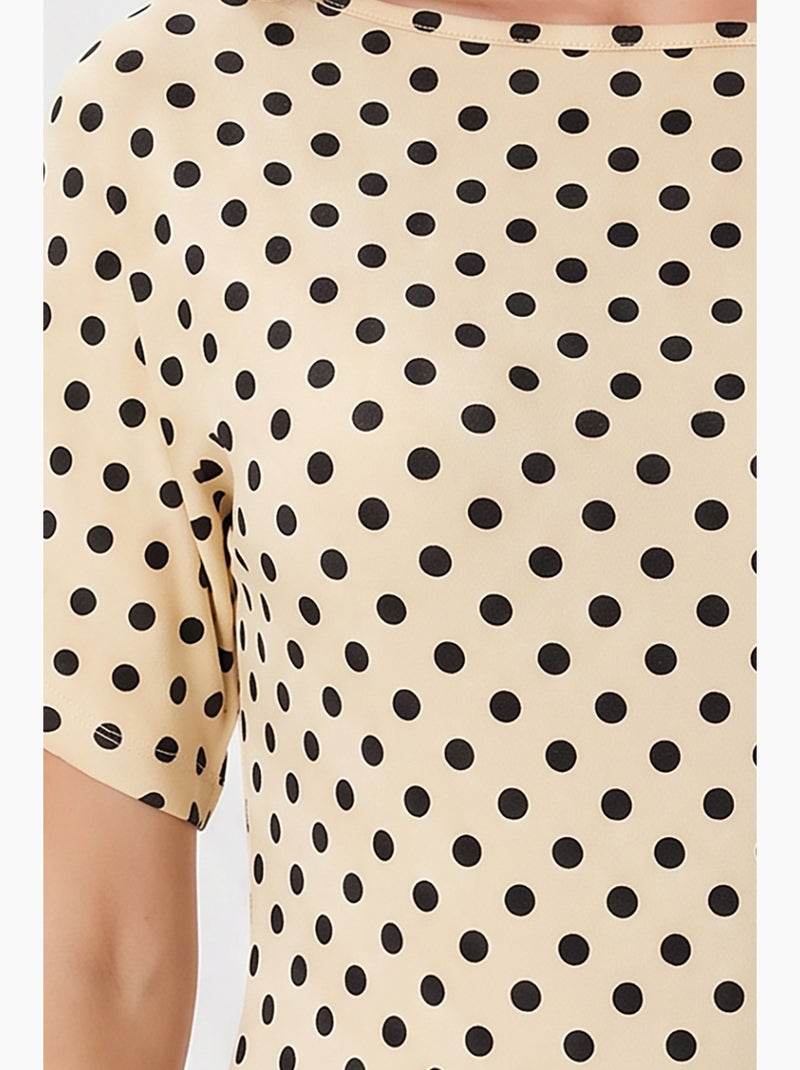 Camiseta algodón lunares cuello barco manga corta istanbul Beige arcilla - Kiabi