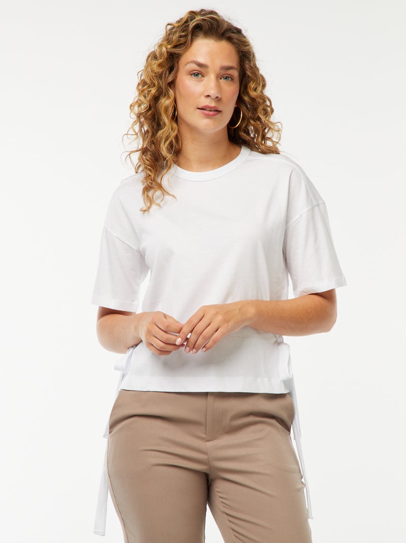 Camiseta ancha con lazos blanco - Kiabi