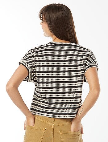 Camiseta ancha de manga corta de punto de fantasía