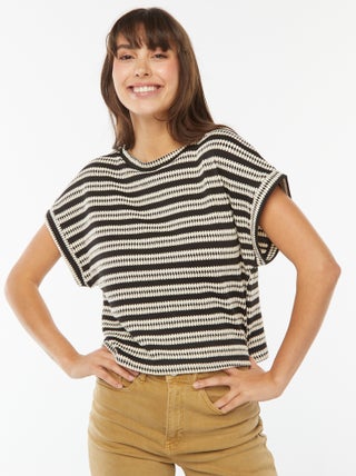 Camiseta ancha de manga corta de punto de fantasía