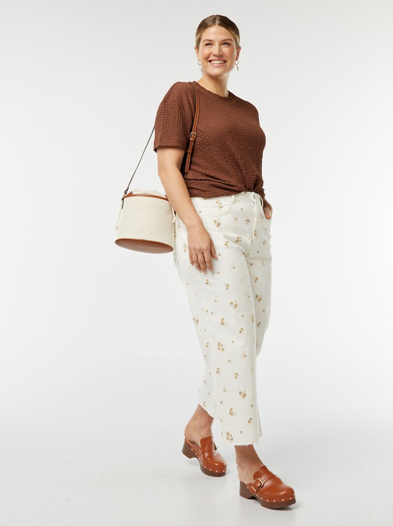 Camiseta ancha de punto gofrado Marron - Kiabi