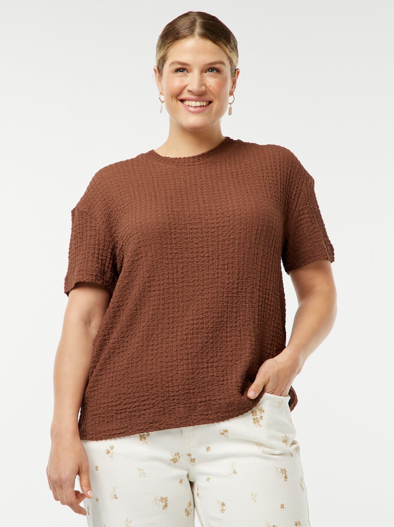 Camiseta ancha de punto gofrado Marron - Kiabi