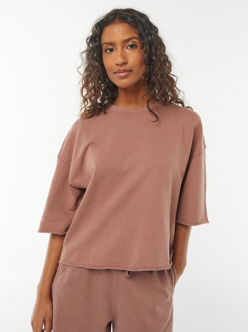 Camiseta ancha descolorida de manga corta Rojo - Kiabi