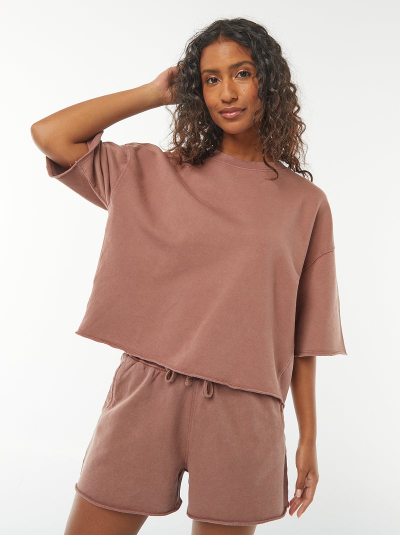 Camiseta ancha descolorida de manga corta Rojo - Kiabi