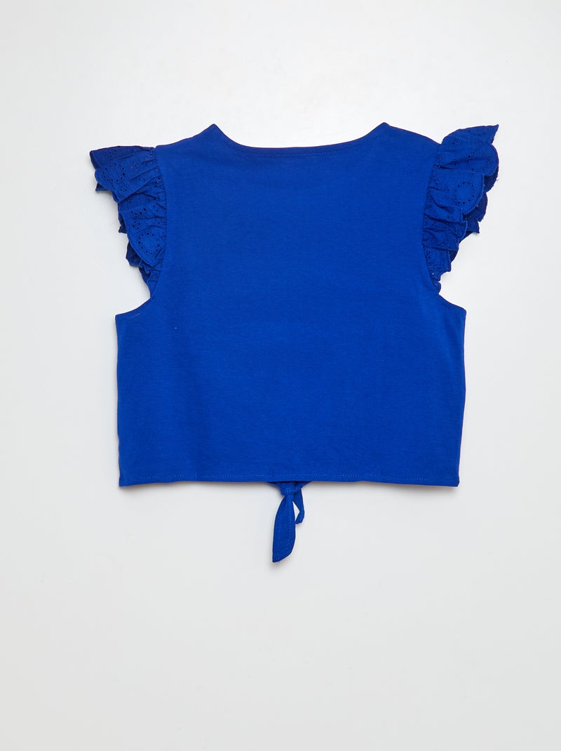 Camiseta anudada con manga corta con volantes azul - Kiabi