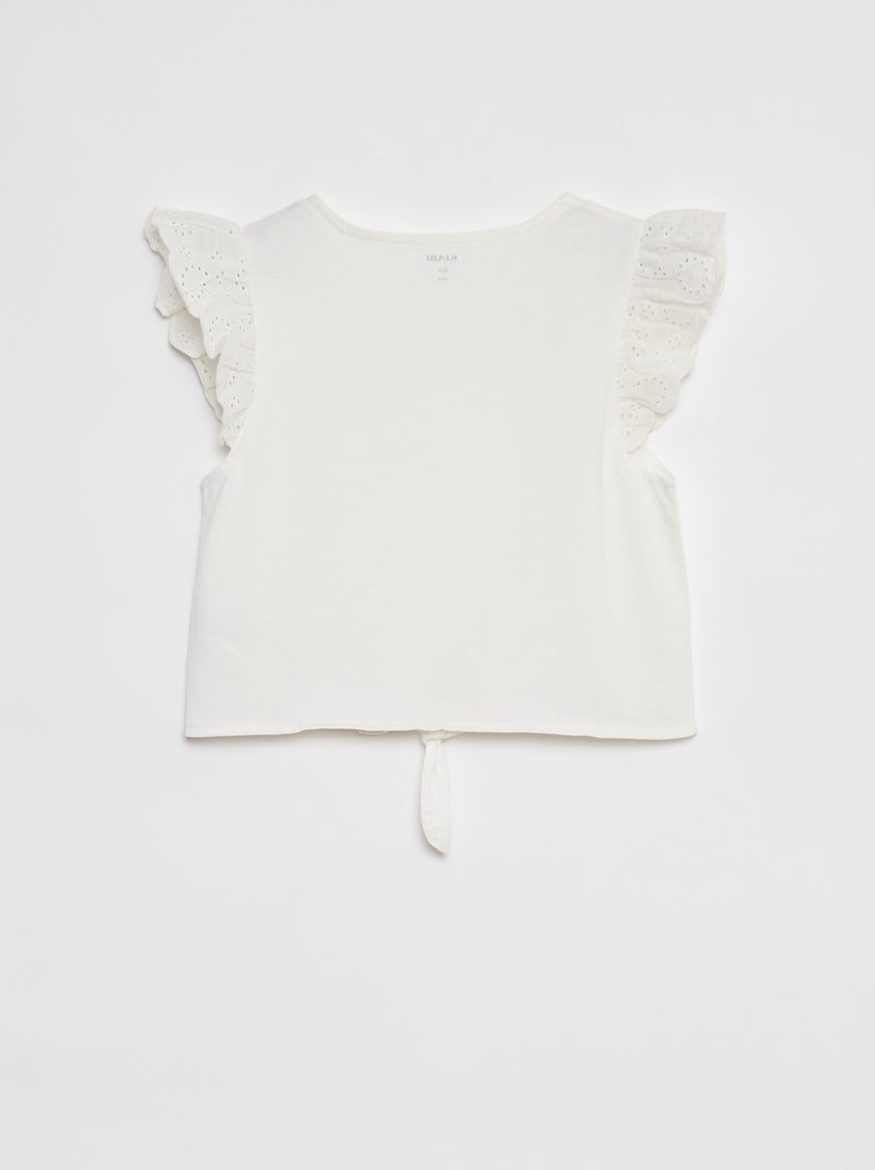 Camiseta anudada con manga corta con volantes BLANCO - Kiabi