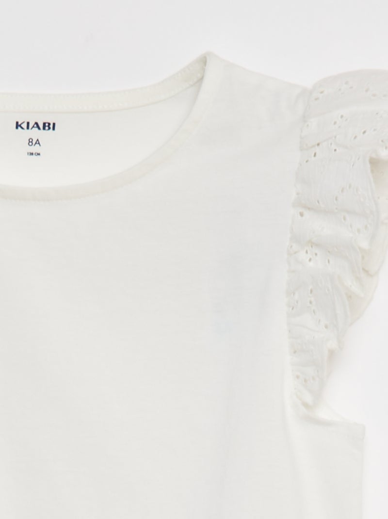 Camiseta anudada con manga corta con volantes BLANCO - Kiabi