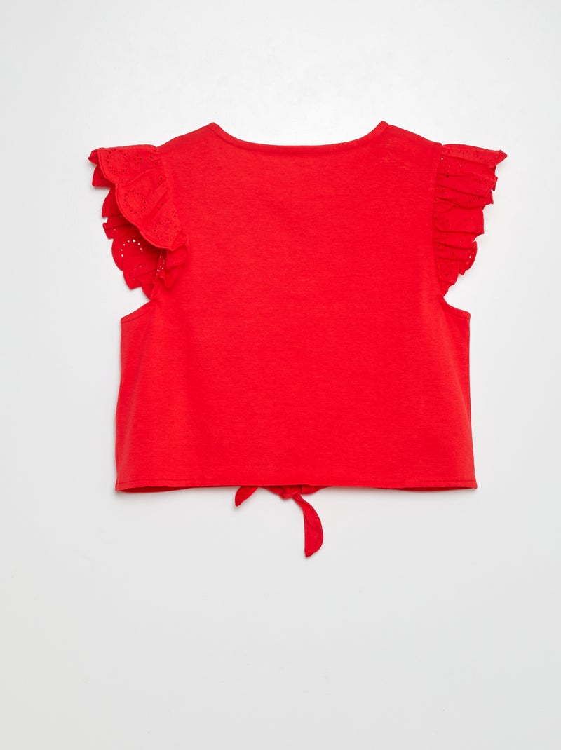 Camiseta anudada con manga corta con volantes ROJO - Kiabi