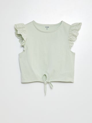 Camiseta anudada con manga corta con volantes