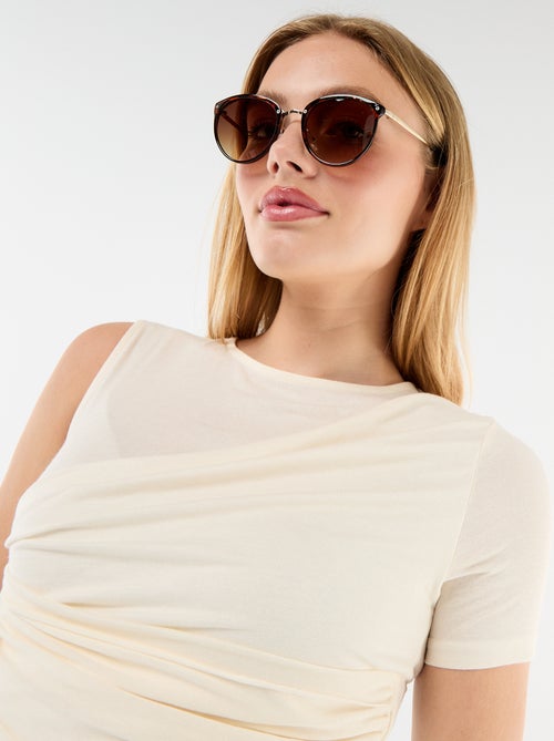 Camiseta asimétrica con drapeado en el hombro - Kiabi