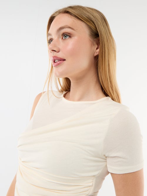 Camiseta asimétrica con drapeado en el hombro - Kiabi