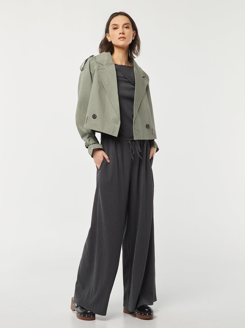 Camiseta asimétrica de punto de crepé GRIS - Kiabi