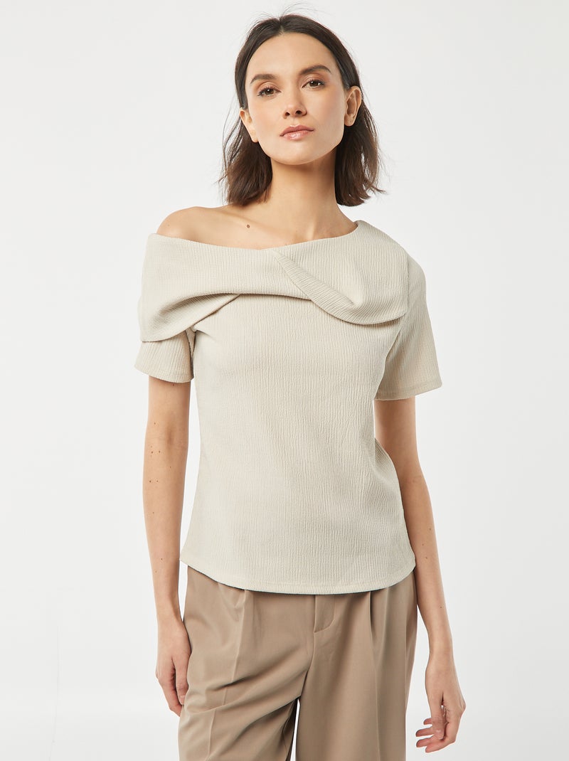 Camiseta asimétrica de punto de crepé gris - Kiabi