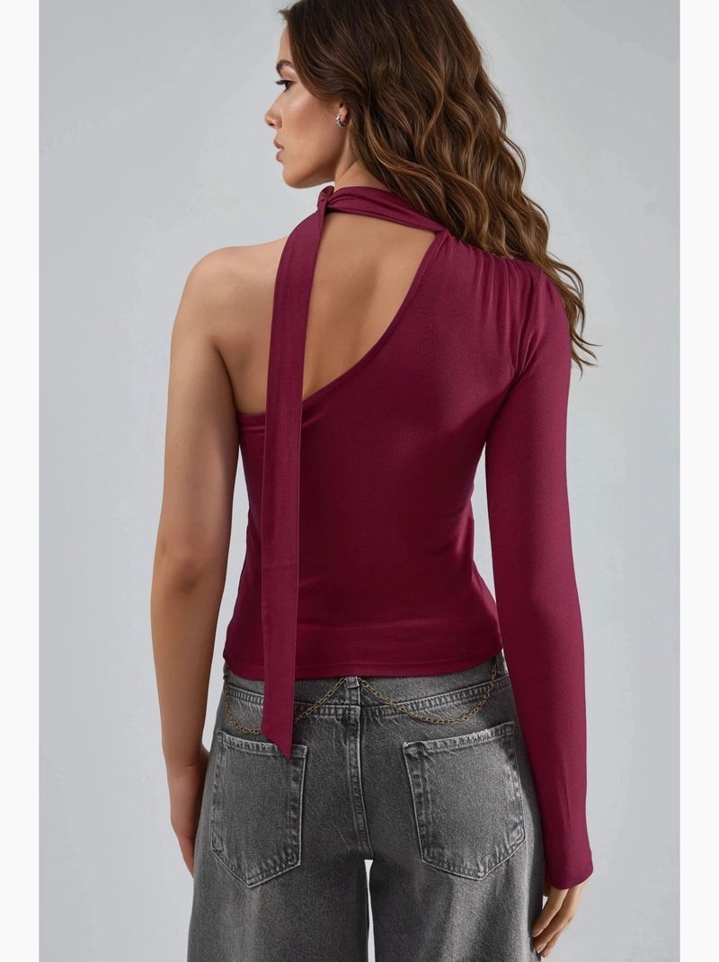 Camiseta asimétrica una manga detalle pañuelo busem Rojo burdeos - Kiabi