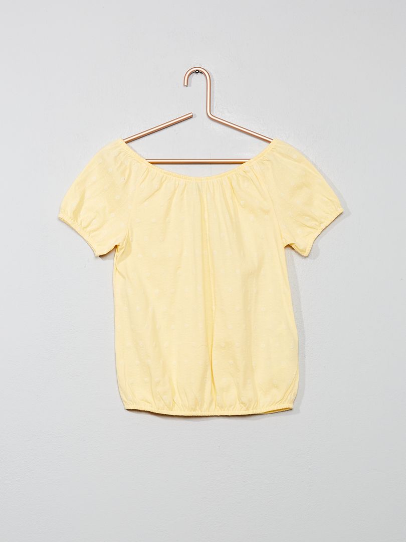 Camiseta bardot con bordado inglés amarillo oro - Kiabi