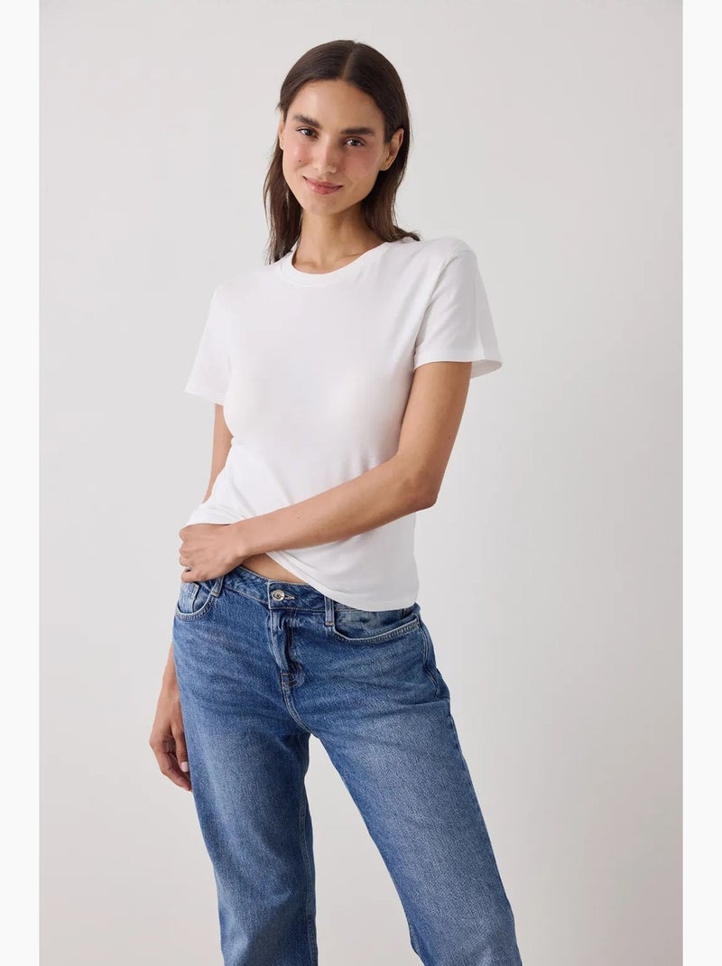Camiseta basic slim fit de manga corta penti Blanco roto - Kiabi