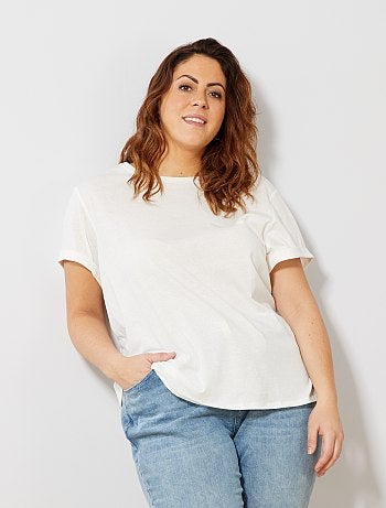 Tallas grandes mujer - Camiseta básica 100 % algodón - Kiabi