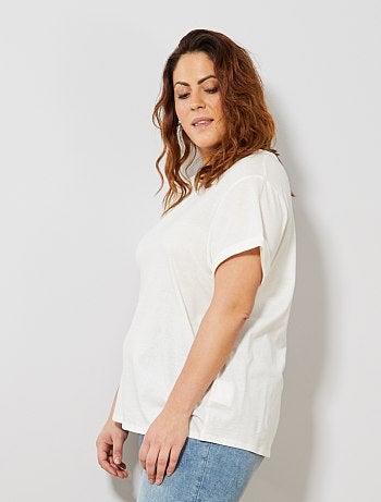 Tallas grandes mujer - Camiseta básica 100 % algodón - Kiabi