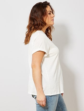 Tallas grandes mujer - Camiseta básica 100 % algodón - Kiabi