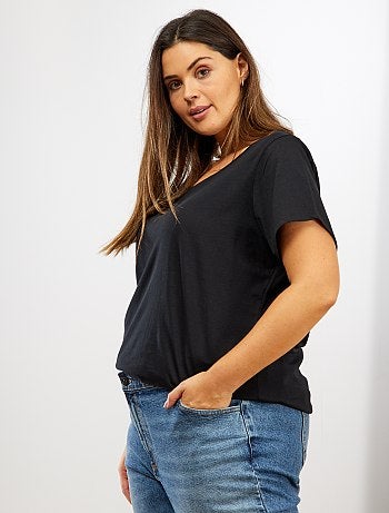 Tallas grandes mujer - Camiseta básica 100 % algodón - Kiabi