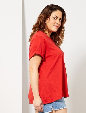 Tallas grandes mujer - Camiseta básica 100 % algodón - Kiabi