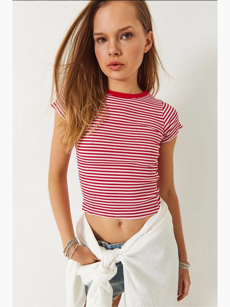 Camiseta básica acanalada a rayas lucci Rojo - Kiabi