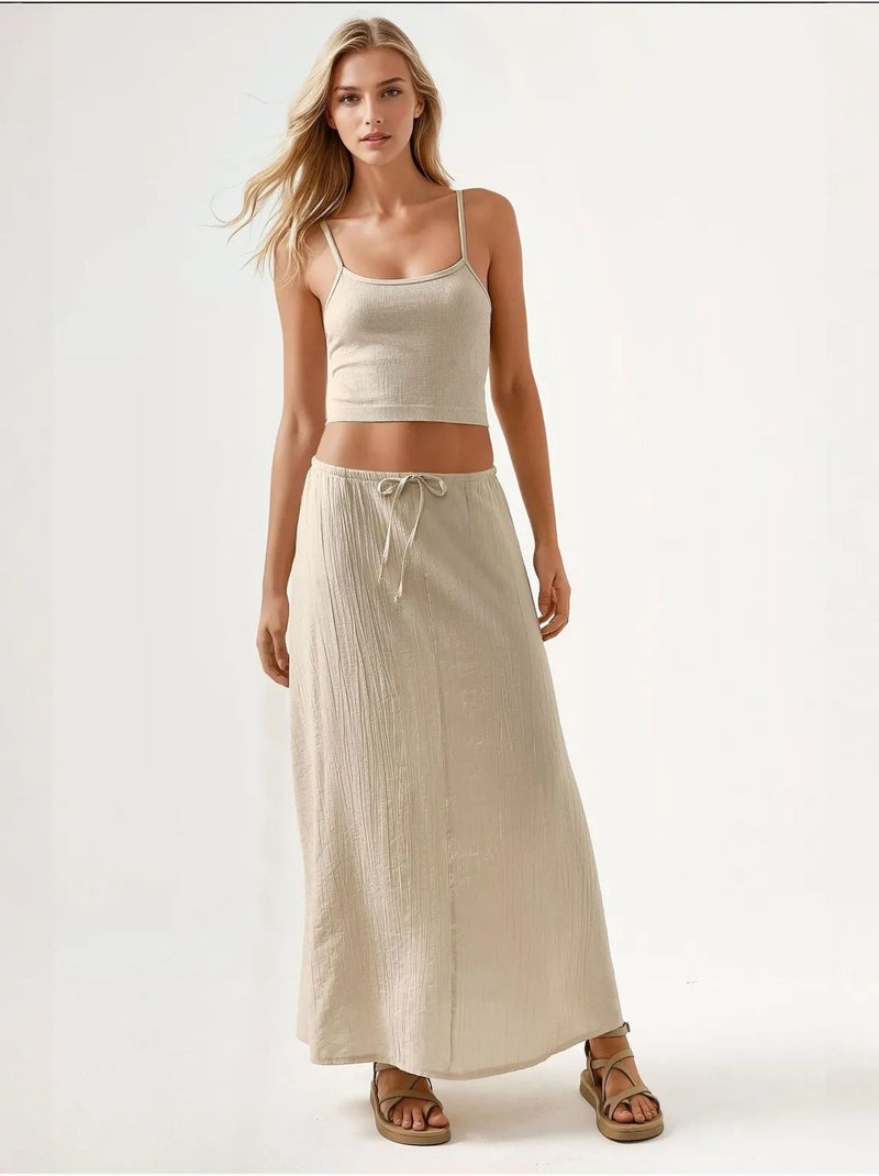 Camiseta básica ajustada con cuello redondo hiccup Beige - Kiabi