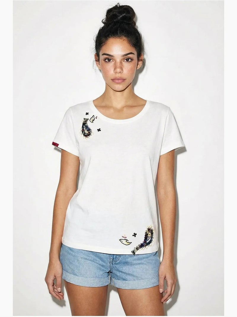 Camiseta básica con cuello en u bordado lucci Blanco - Kiabi