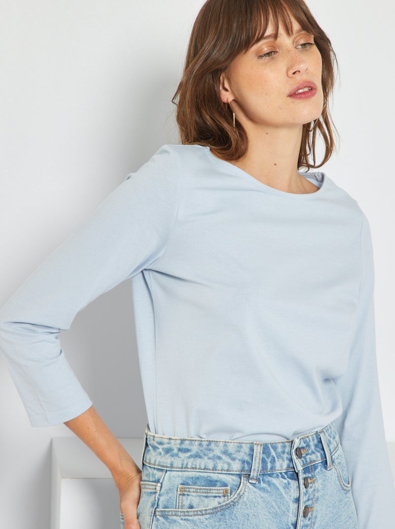 Camiseta básica con escote barco AZUL CIELO - Kiabi
