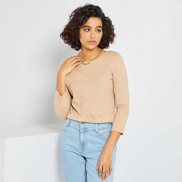 Camiseta básica con escote barco null - BEIGE - Kiabi - 5,00€