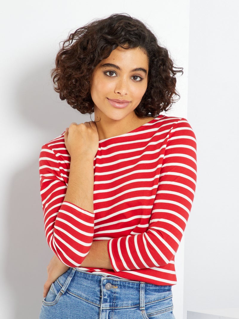 Camiseta básica con escote barco ROJO - Kiabi