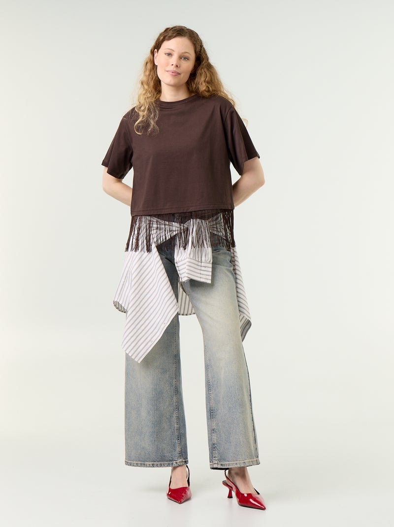 Camiseta básica con flecos Marron - Kiabi