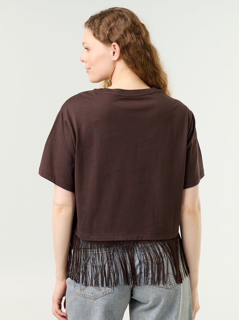 Camiseta básica con flecos Marron - Kiabi