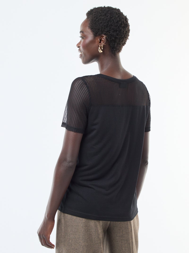 Camiseta básica con mangas de rejilla Negro - Kiabi