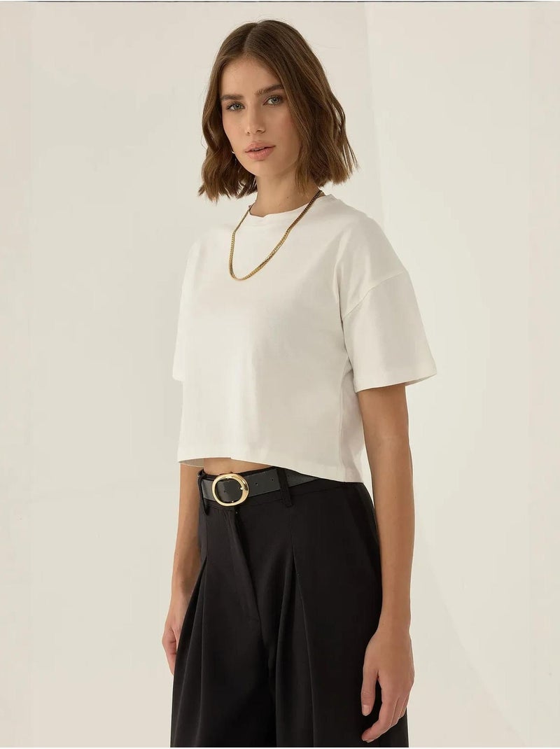 Camiseta básica corta con cuello redondo hiccup Blanco - Kiabi