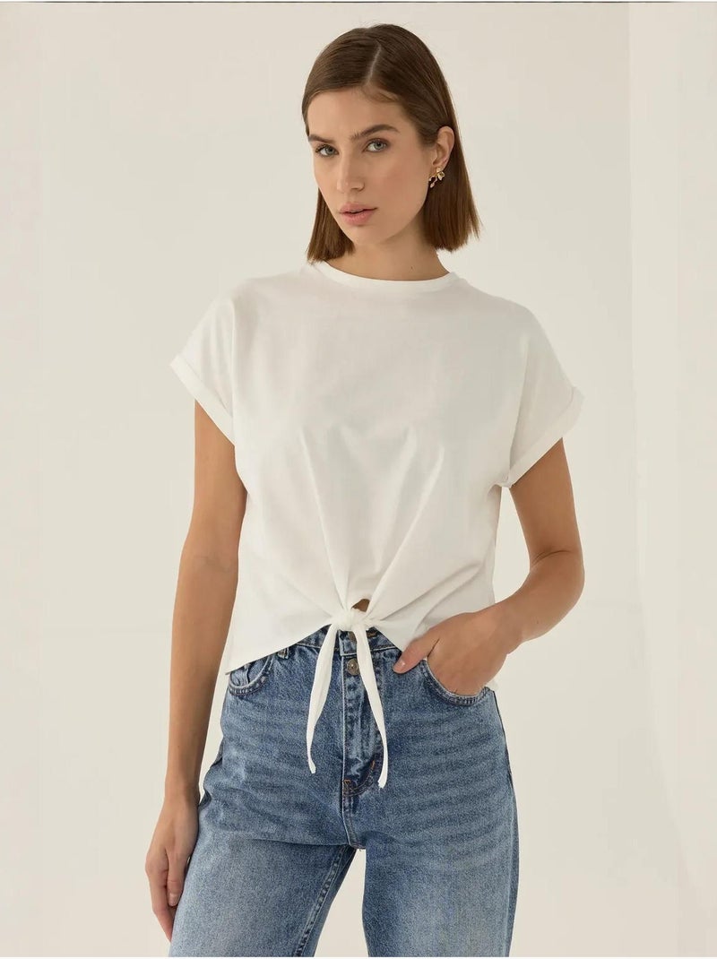 Camiseta básica corta con cuello redondo hiccup Blanco - Kiabi