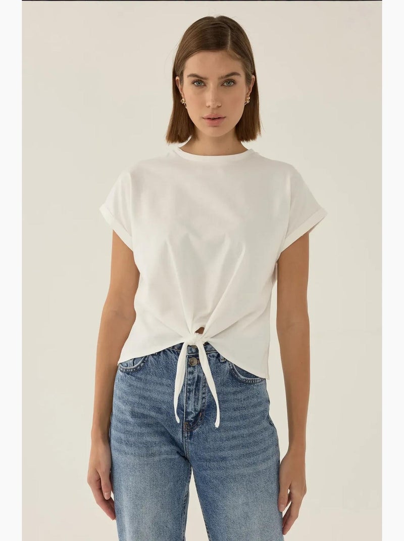 Camiseta básica corta con cuello redondo hiccup Blanco - Kiabi