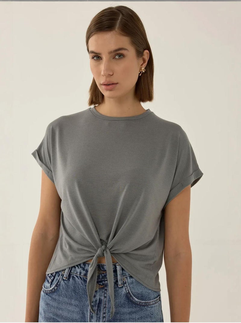 Camiseta básica corta con cuello redondo hiccup Gris - Kiabi