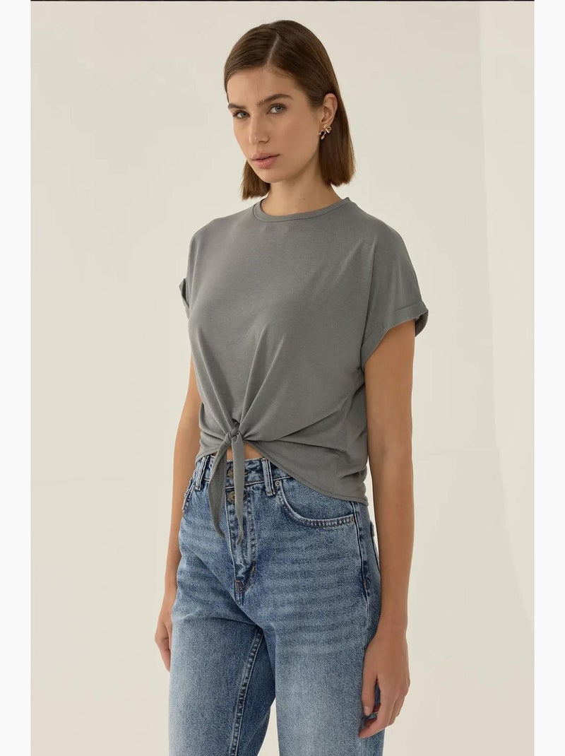 Camiseta básica corta con cuello redondo hiccup Gris - Kiabi