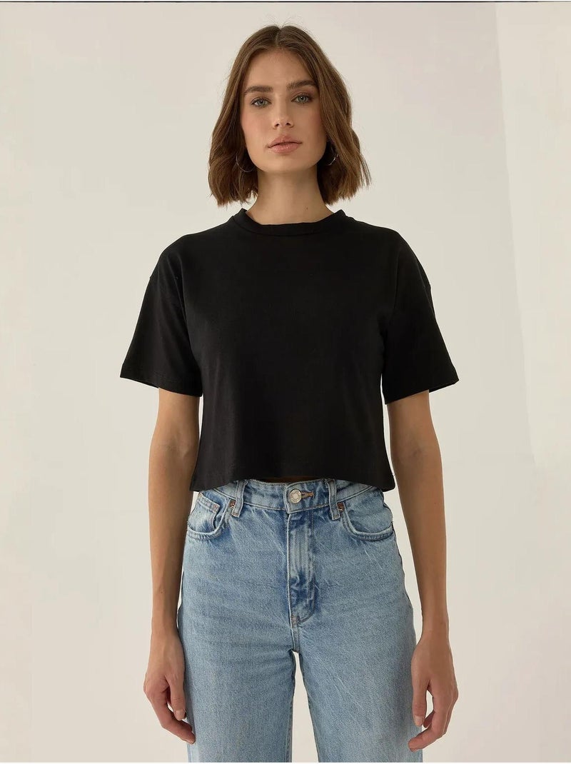 Camiseta básica corta con cuello redondo hiccup Negro - Kiabi
