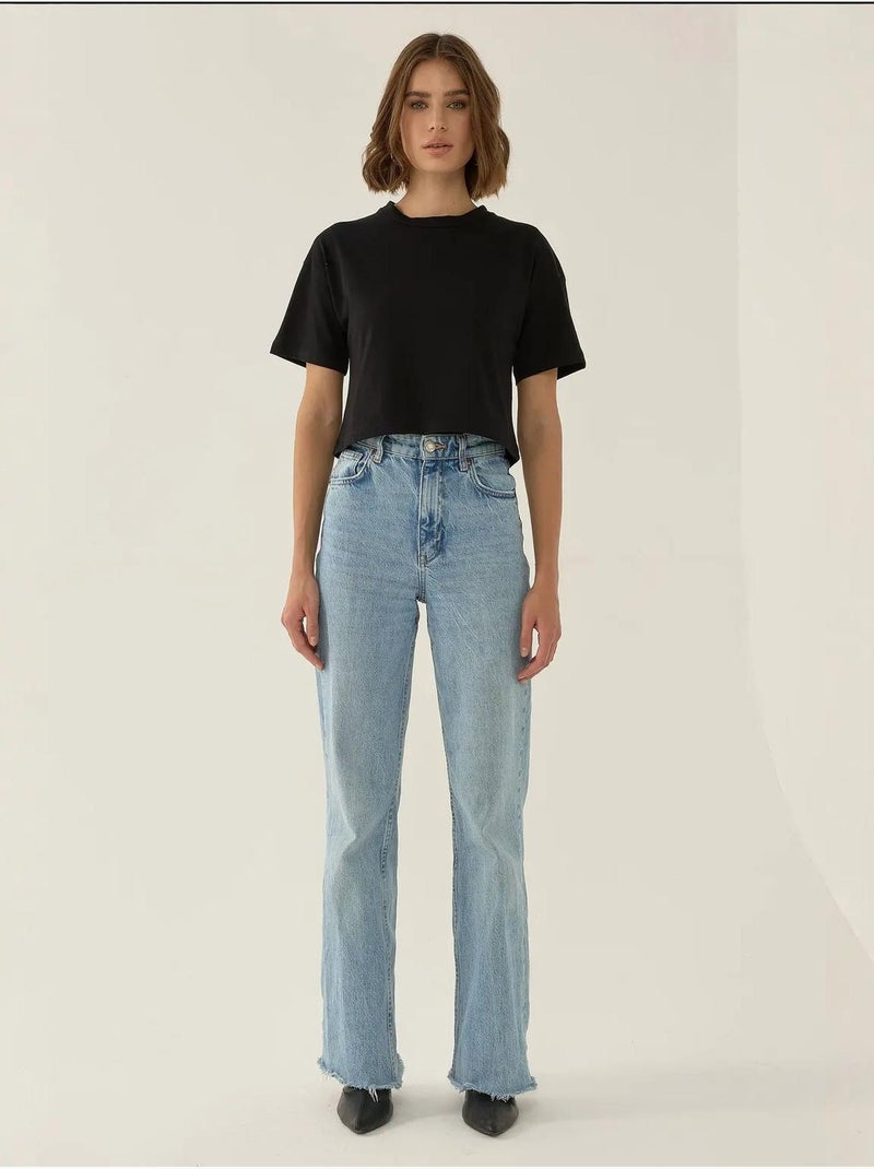 Camiseta básica corta con cuello redondo hiccup Negro - Kiabi