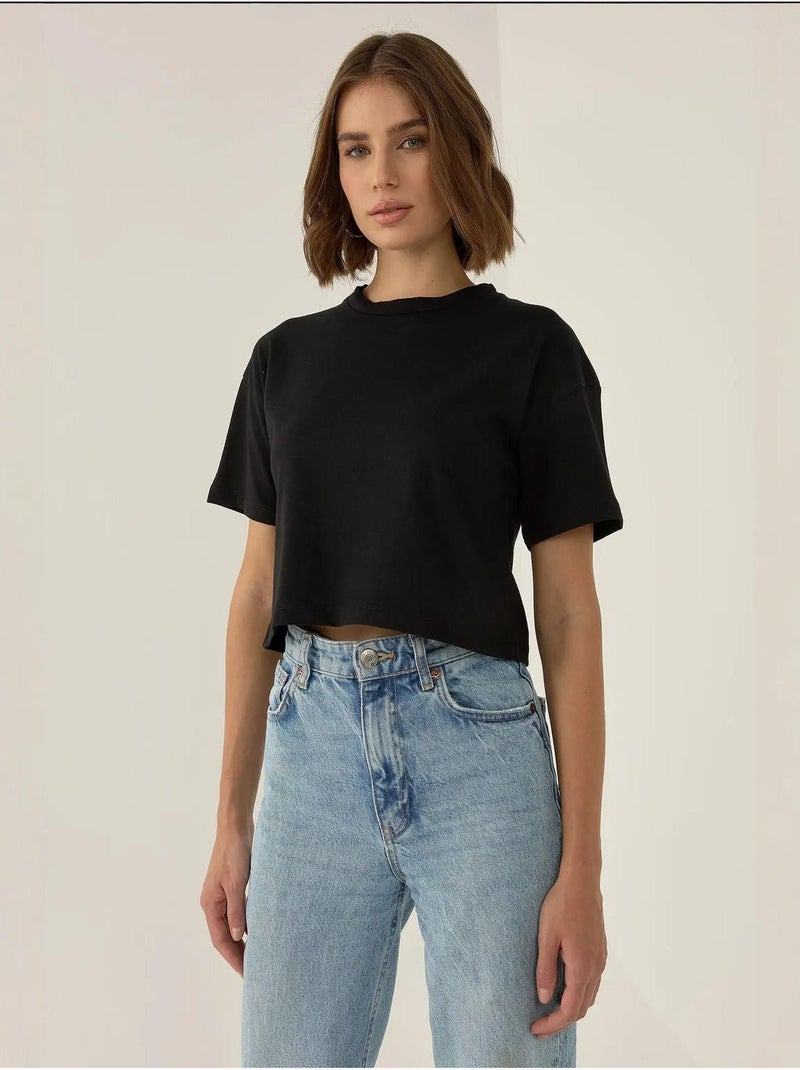 Camiseta básica corta con cuello redondo hiccup Negro - Kiabi