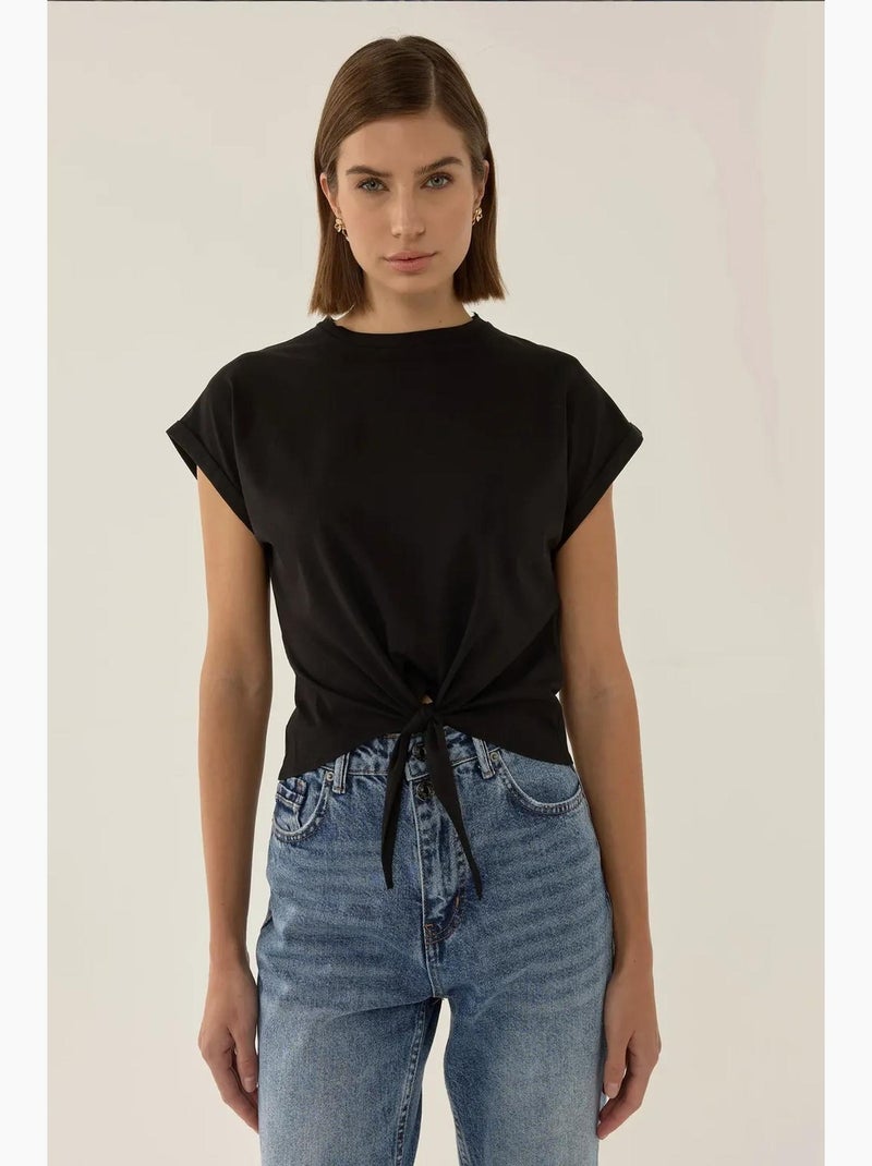 Camiseta básica corta con cuello redondo hiccup Negro - Kiabi