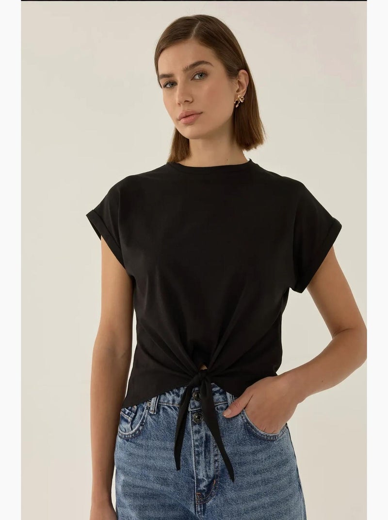 Camiseta básica corta con cuello redondo hiccup Negro - Kiabi