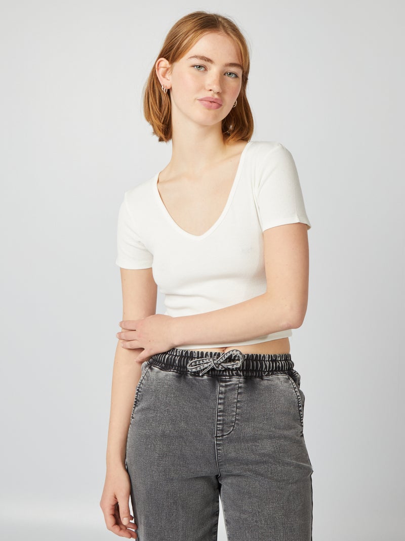 Camiseta básica crop top BLANCO - Kiabi