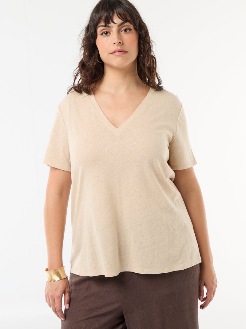 Camiseta básica cuello en pico y manga corta Blanco - Kiabi