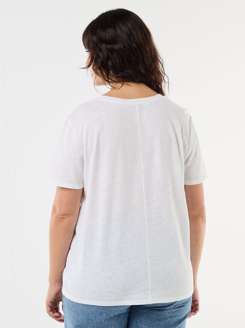 Camiseta básica cuello en pico y manga corta Blanco - Kiabi