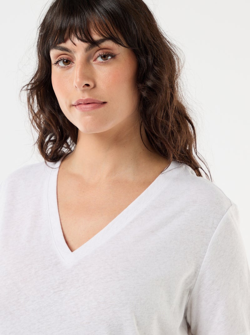 Camiseta básica cuello en pico y manga corta Blanco - Kiabi
